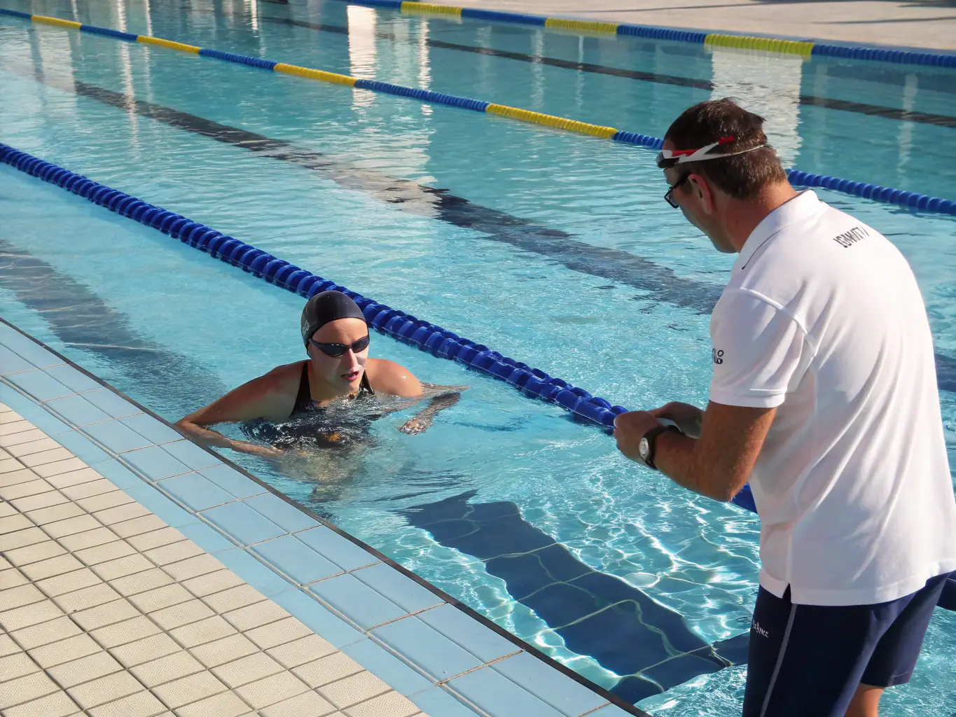 A swimmer doing laps in a pool, showcasing the physical fitness aspect of swimming and the benefits of regular exercise.
